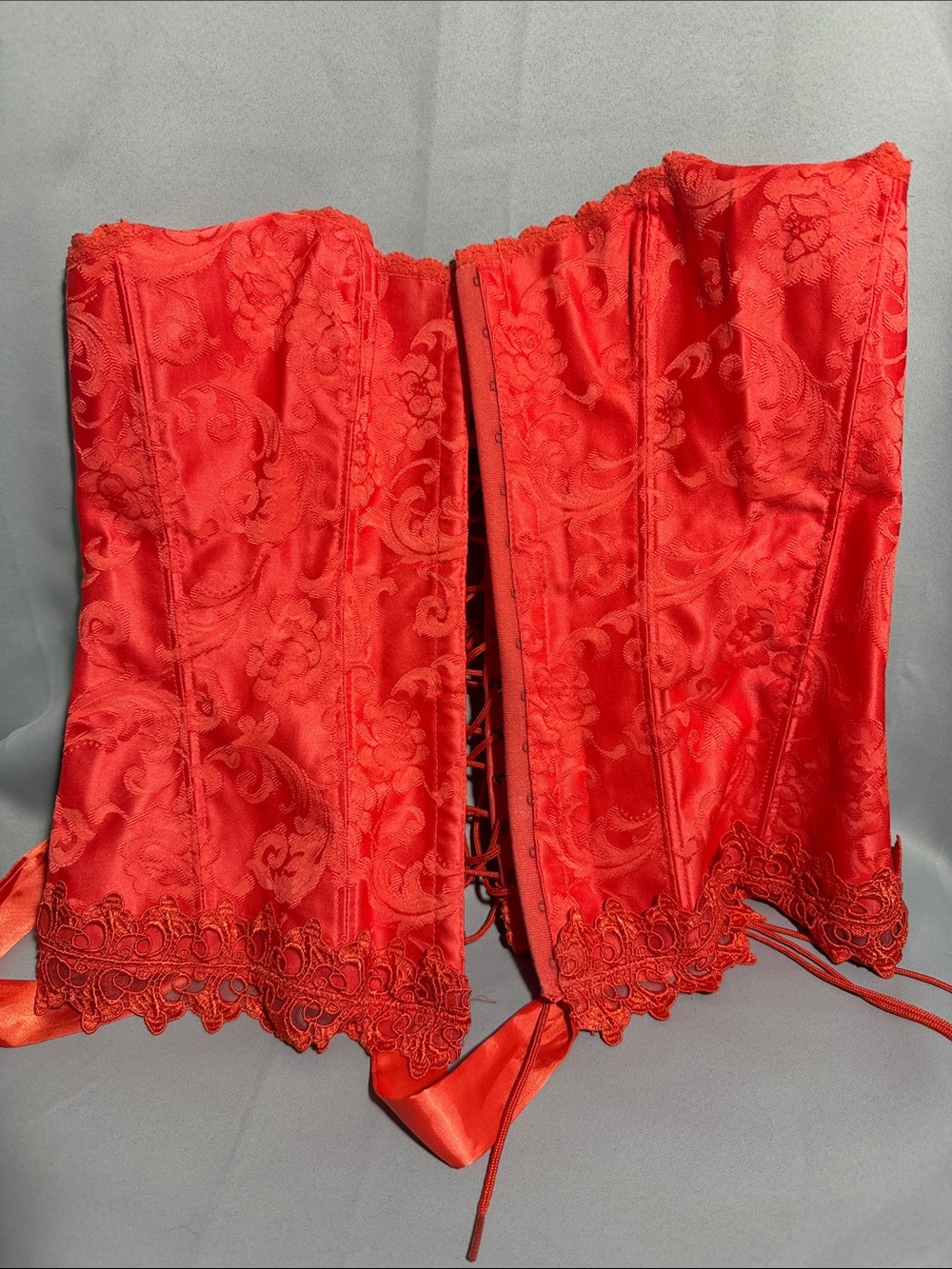 Frederick's of Hollywood Red Satin Lace-Up Corset Bustier